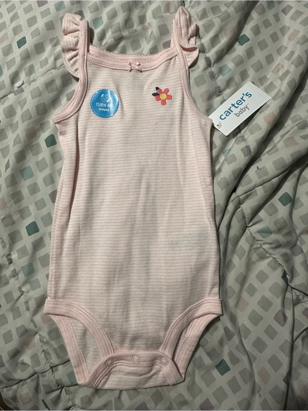 Carter's Light Pink Ruffle Strap Floral Accent One-Piece Bodysuit